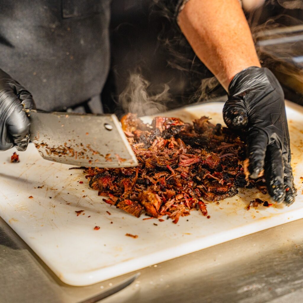 Chopped brisket at Woodshed Smokehouse