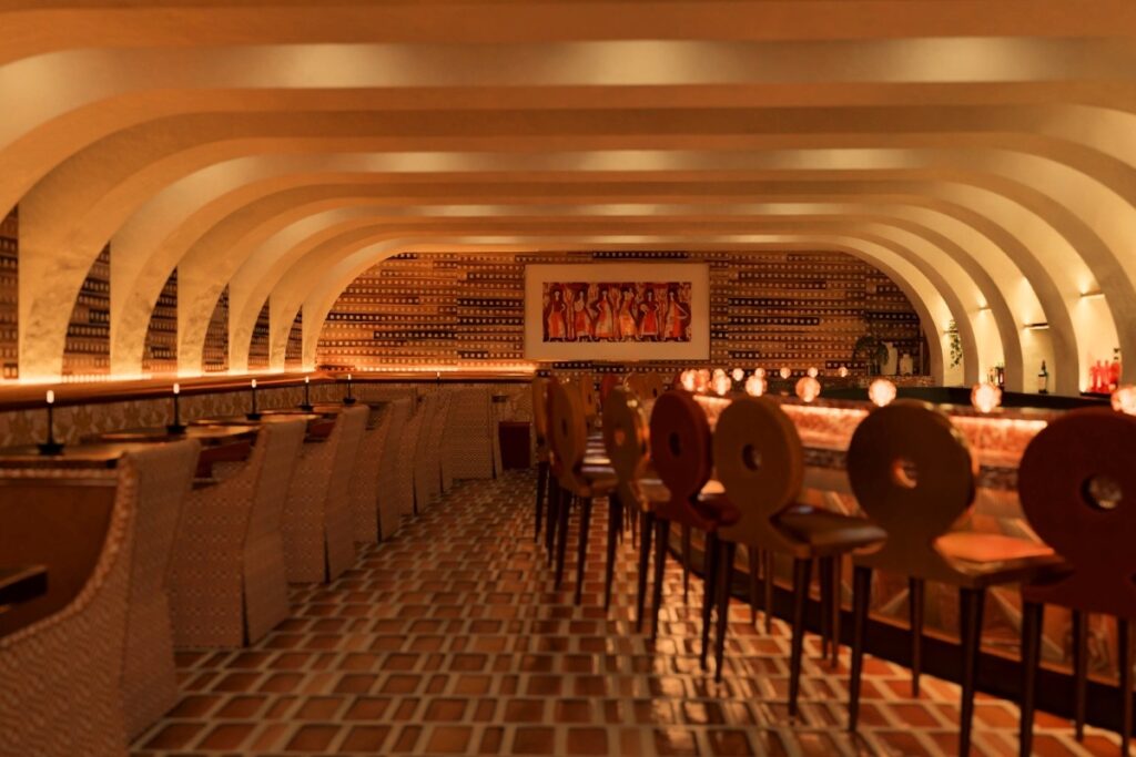 A rendering of Beverly's bar and dining room