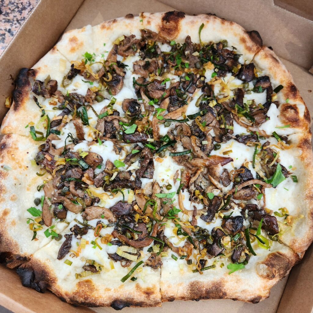 Plant based mushroom pizza from Pizza Verde