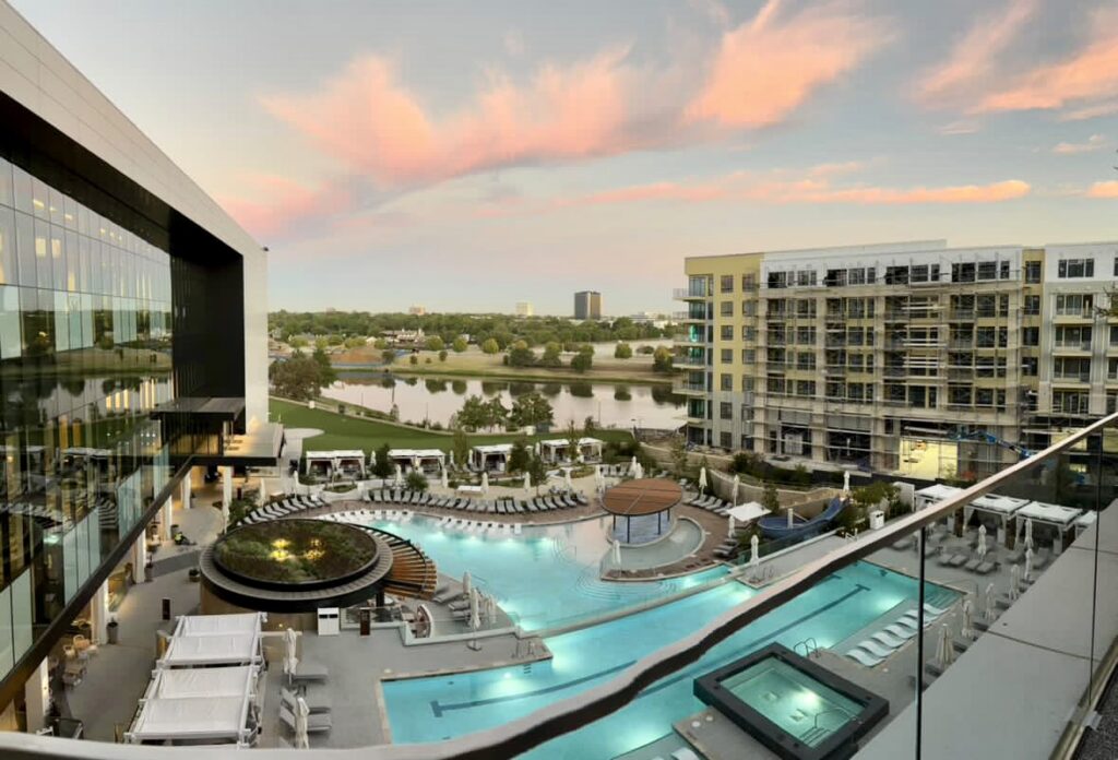 Lounge seating at Loews Arlington Hotel, wrapping outside Farena Restaurant 