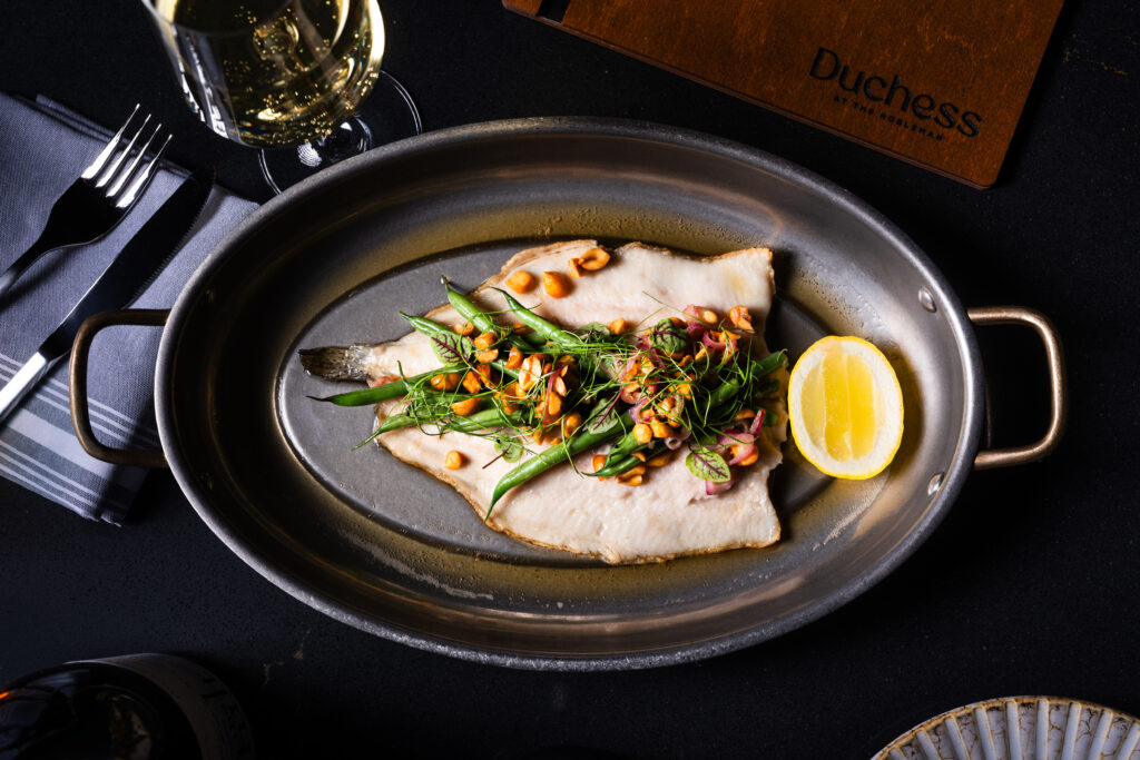 Whole rainbow trout, in brown butter sauce