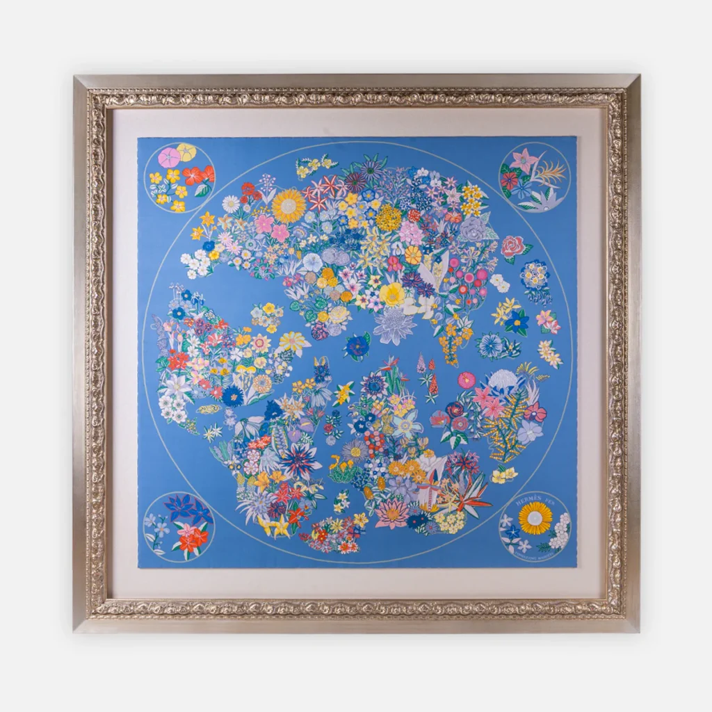 Hermes Planifleurs Scarf framed by Stately Atelier
