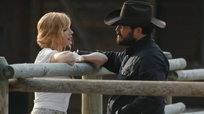 Kelly Reilly as Beth Dutton with Cole Hauser as Rip Wheeler