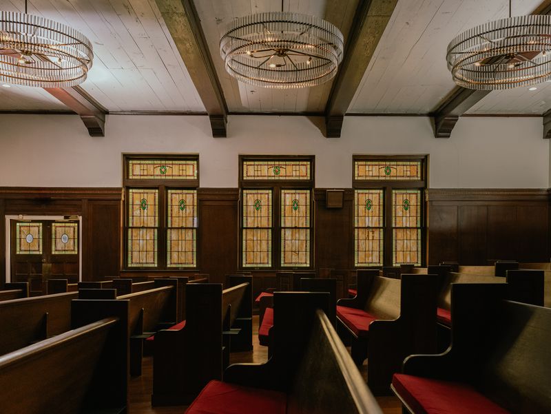 Original pews and stained glass will maintain the historic vibe inside Chapel Bar