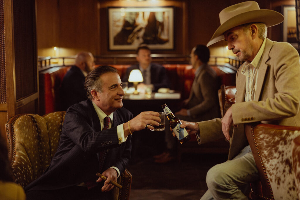Andy Garcia as Gallino and Billy Bob Thornton as Tommy Norris in Landman