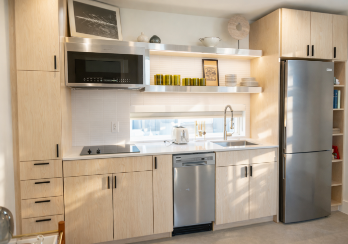 The kitchenette inside a premium king casita