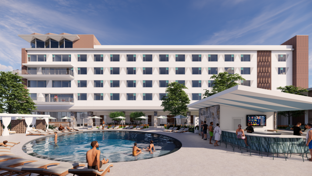 Caravan Court - The courtyard and poolscape echo Palm Beach or Miami Beach escapes of the era