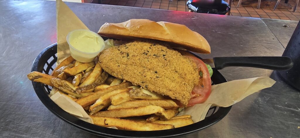 J &J's catfish po'boy sandwich.